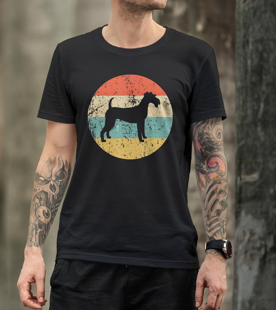 Irish Terrier Vintage Retro Dog Silhouette Striped Circle T-Shirt