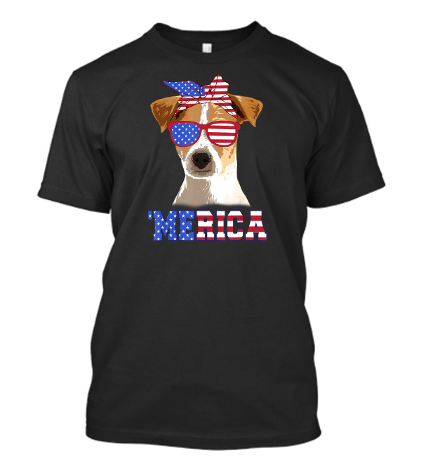 Jack Russell Dog Mom 'Merica American Flag Bow And Sunglasses T-Shirt