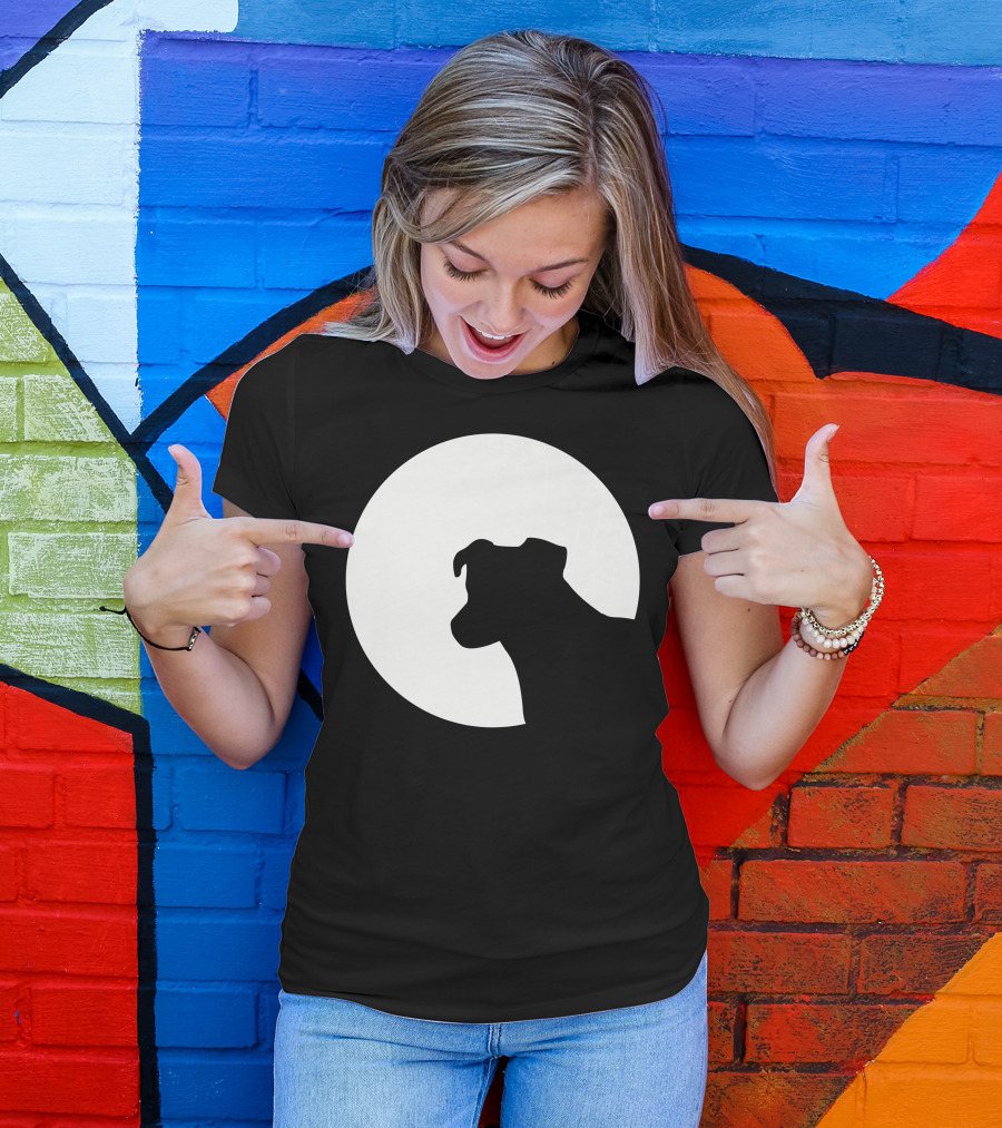 Jack Russell Terrier Silhouette Against Moon Background T-Shirt