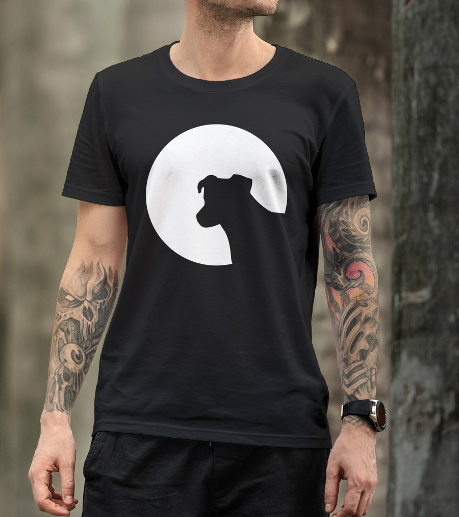 Jack Russell Terrier Silhouette Against Moon Background T-Shirt