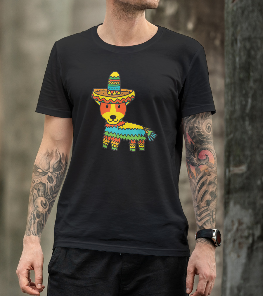 Jack Russell Terrier In Sombrero Colorful Cinco De Mayo T-Shirt