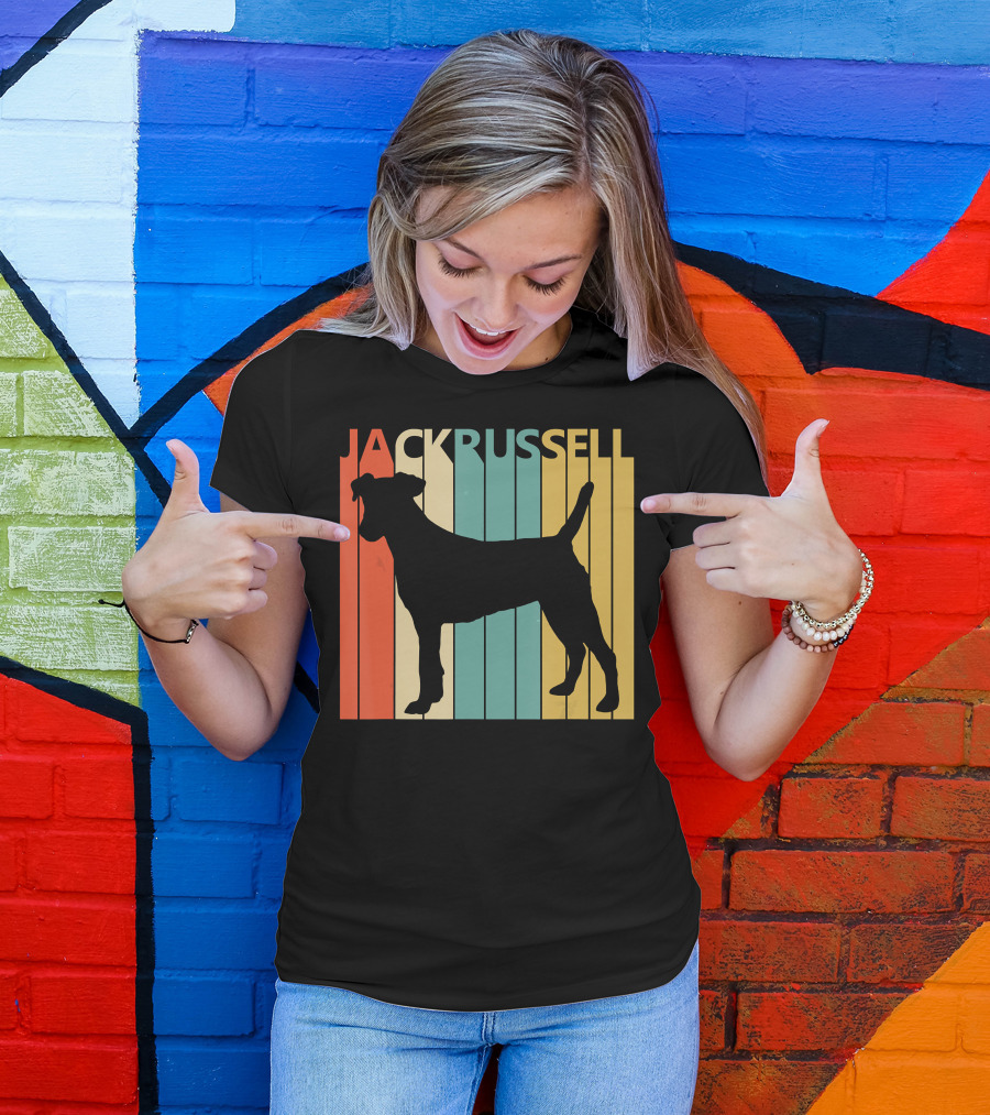 Jack Russell Terrier Silhouette Vintage Stripes T-Shirt