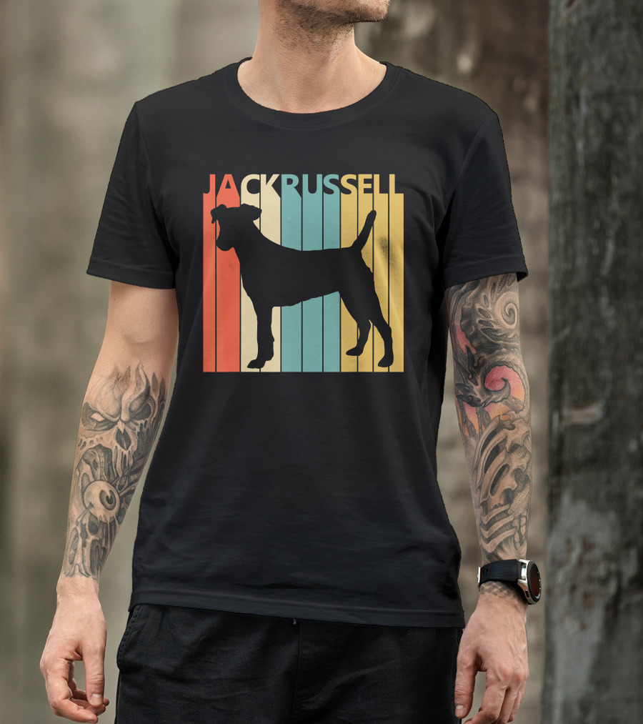 Jack Russell Terrier Silhouette Vintage Stripes T-Shirt