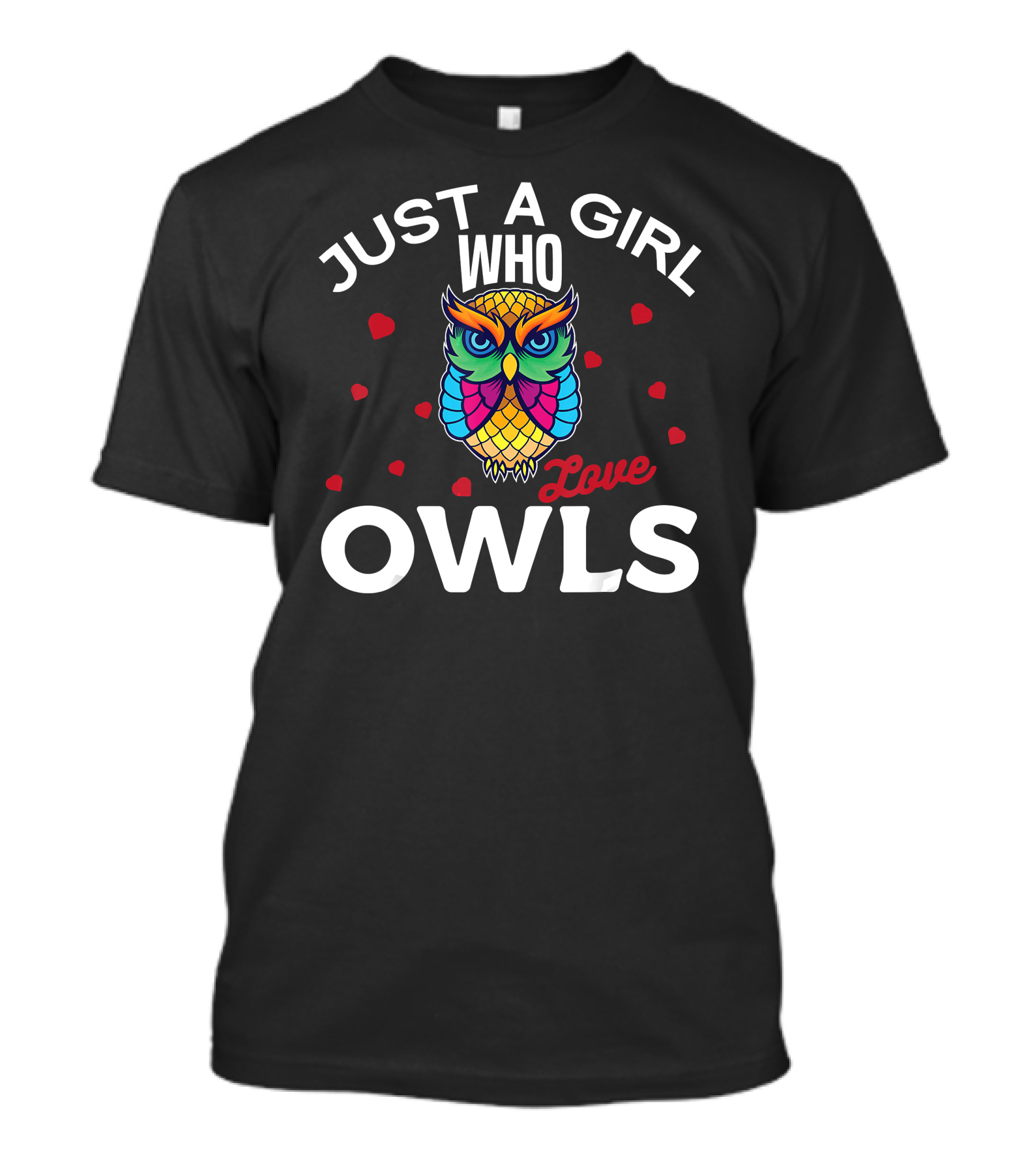 Just A Girl Who Love Owls Colorful Owl With Hearts T-Shirt