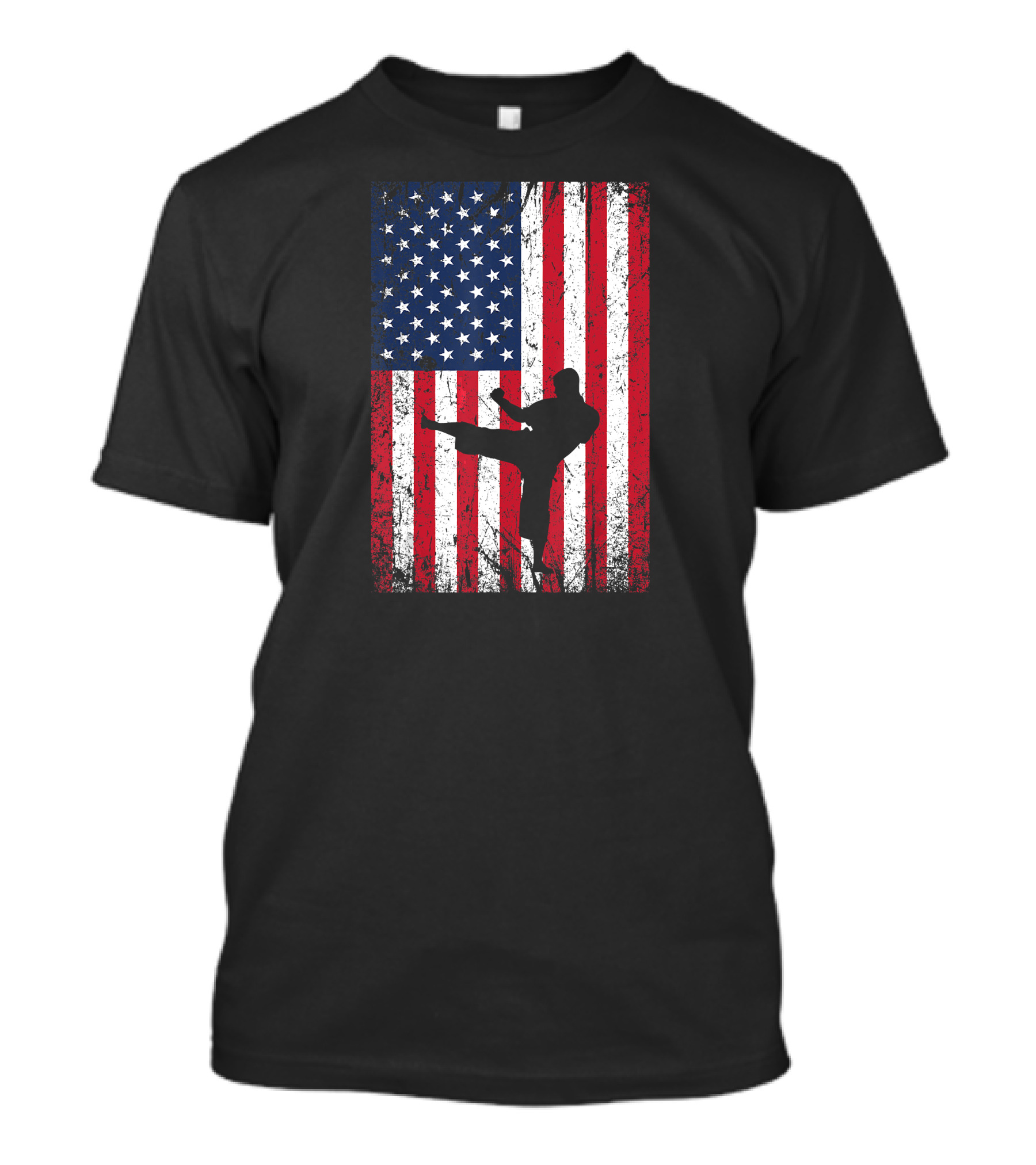 Karate Silhouette American Flag 4th July Independence Day T-Shirt