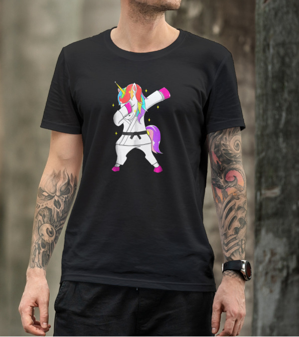 Karate Unicorn Dabbing In Jiu Jitsu Black Belt T-Shirt
