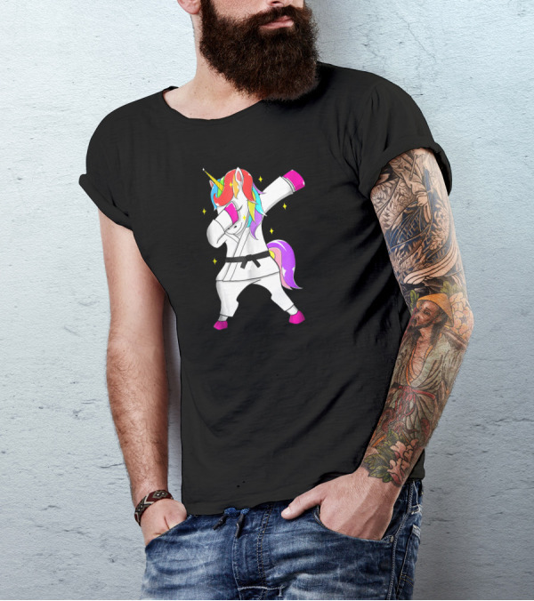 Karate Unicorn Dabbing In Jiu Jitsu Black Belt T-Shirt