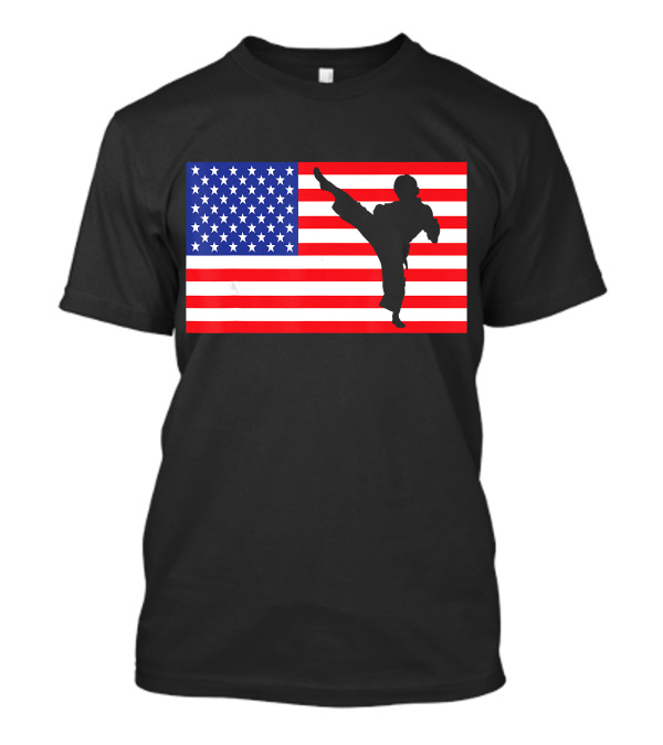Karate USA American Flag Martial Arts Kicking Fighter T-Shirt