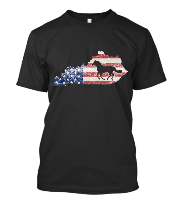 Kentucky Map American Flag Horse T-Shirt