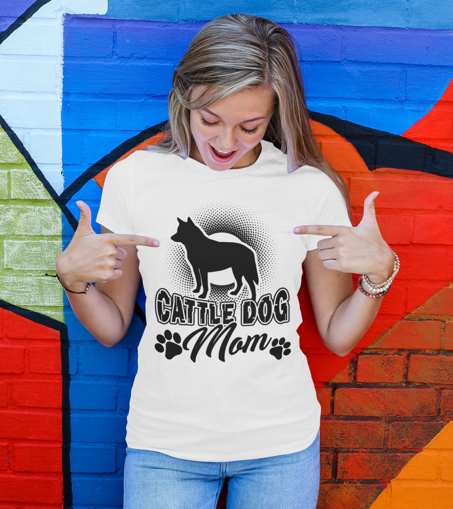 Cattle Dog Mom With Dog Silhouette And Paw Prints T-Shirt