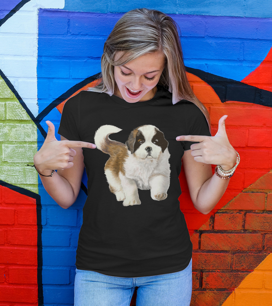 St Bernard Dog Puppy Playful Pose T-Shirt