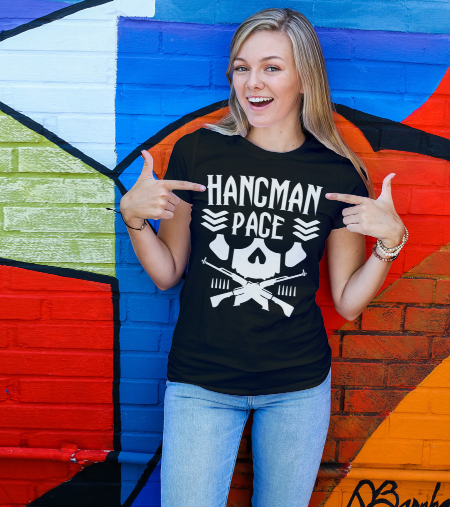 HANGMAN PAGE Skull Crossed Guns Chevrons T-Shirt