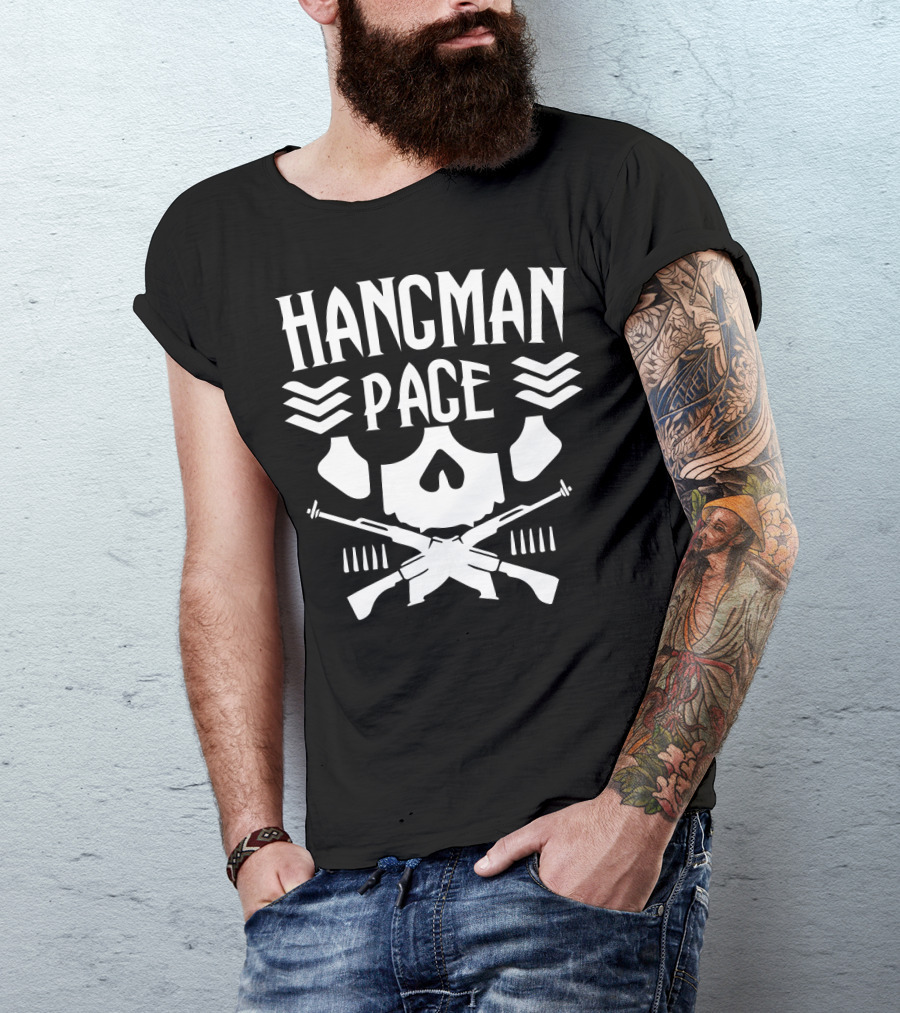 HANGMAN PAGE Skull Crossed Guns Chevrons T-Shirt
