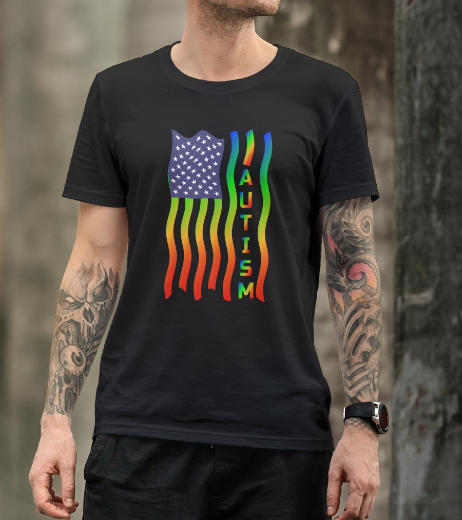 American Flag Autism Awareness Teacher T-Shirt