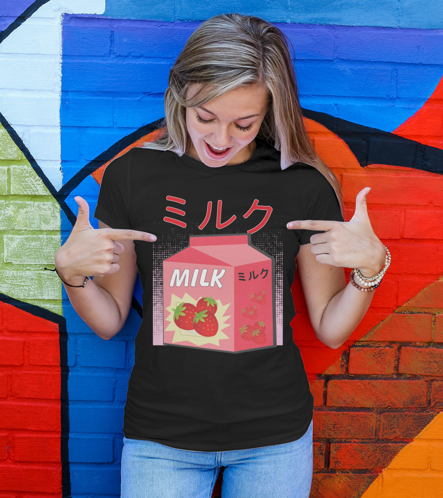 Japanese Otaku Anime Milk Strawberry Milkshake T-Shirt