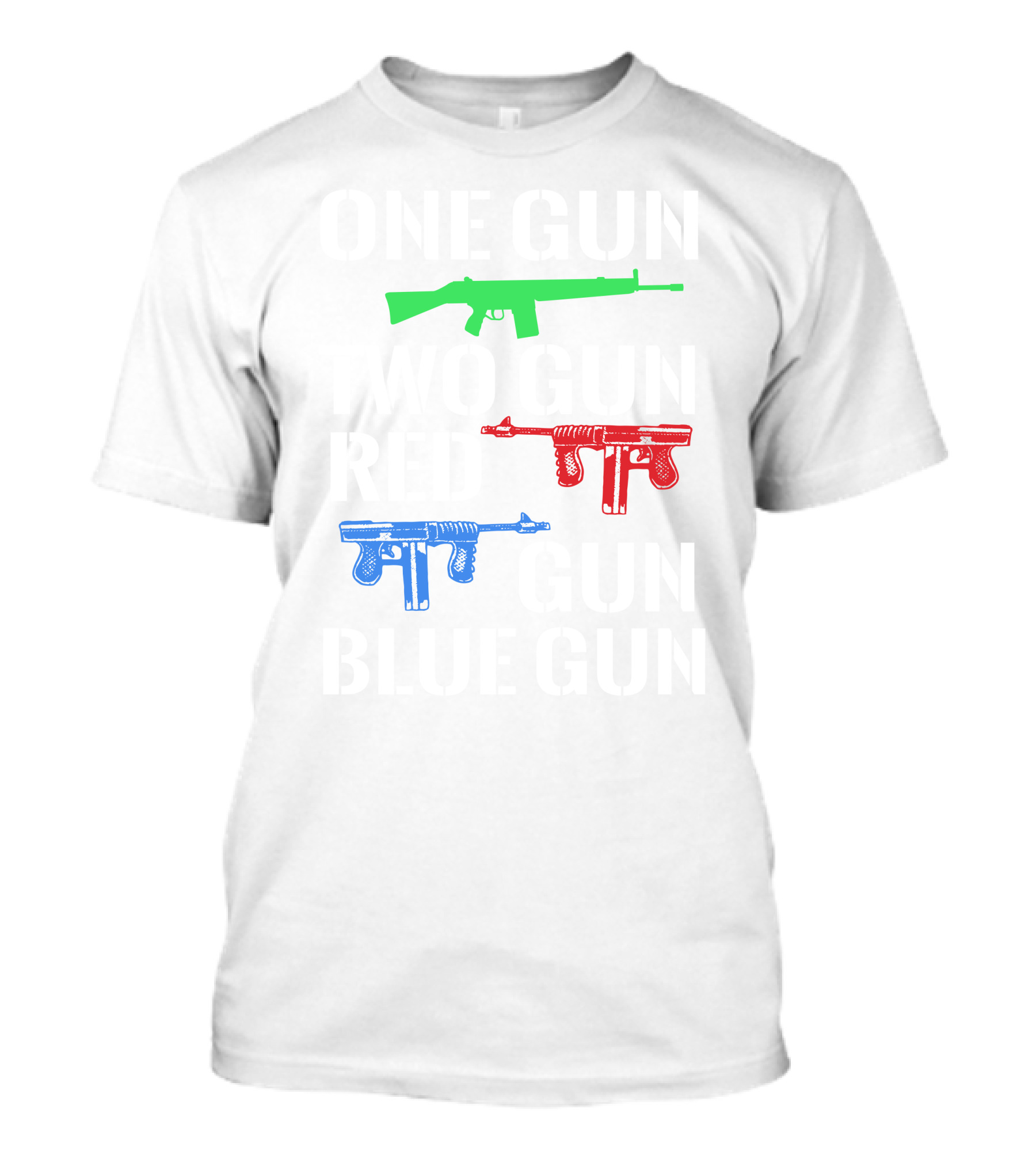 One Gun Two Gun Red Gun Blue Gun Custom Multicolor Firearms T-Shirt