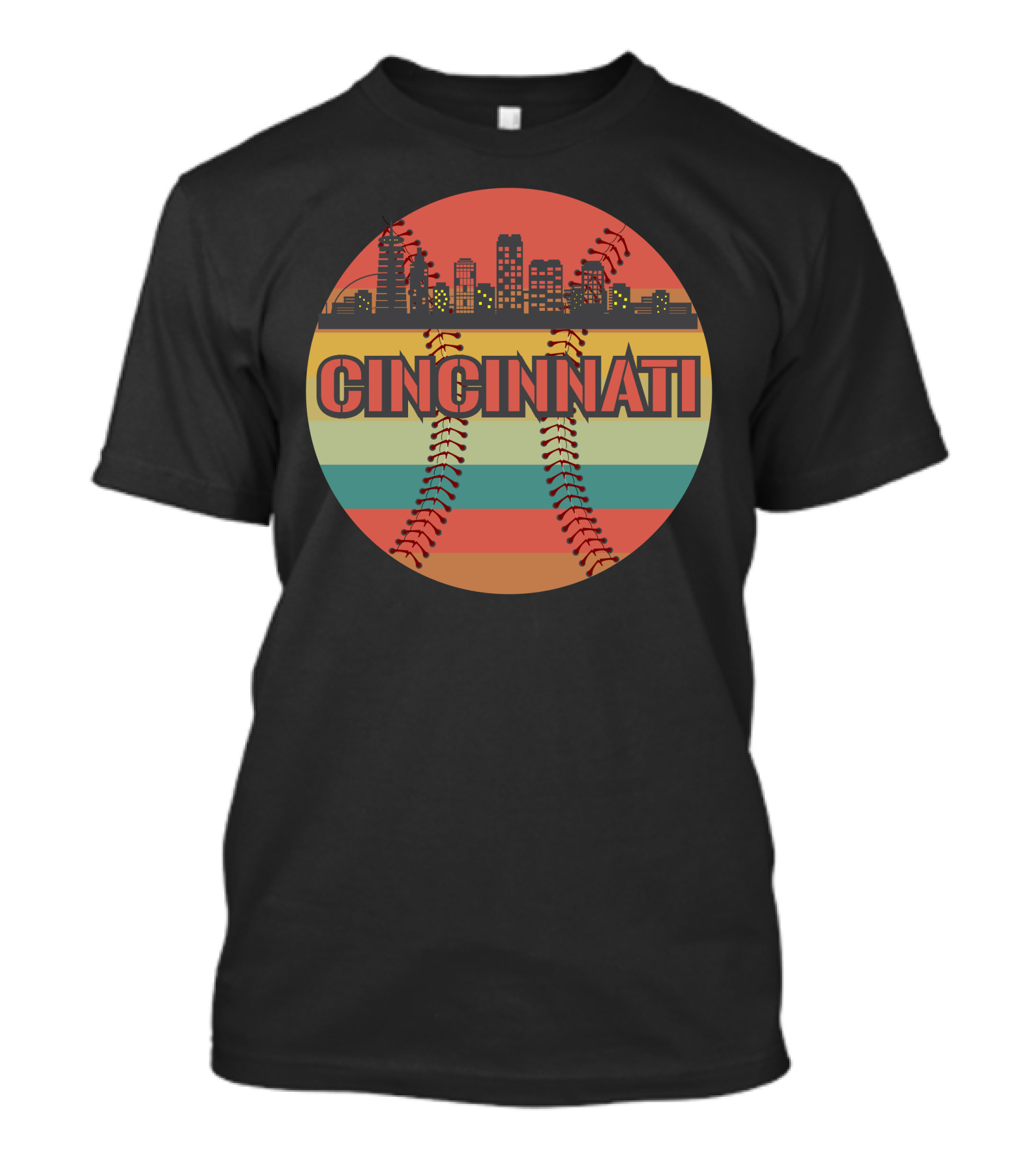 Cincinnati Skyline Vintage Baseball Cityscape Retro Stripes T-Shirt