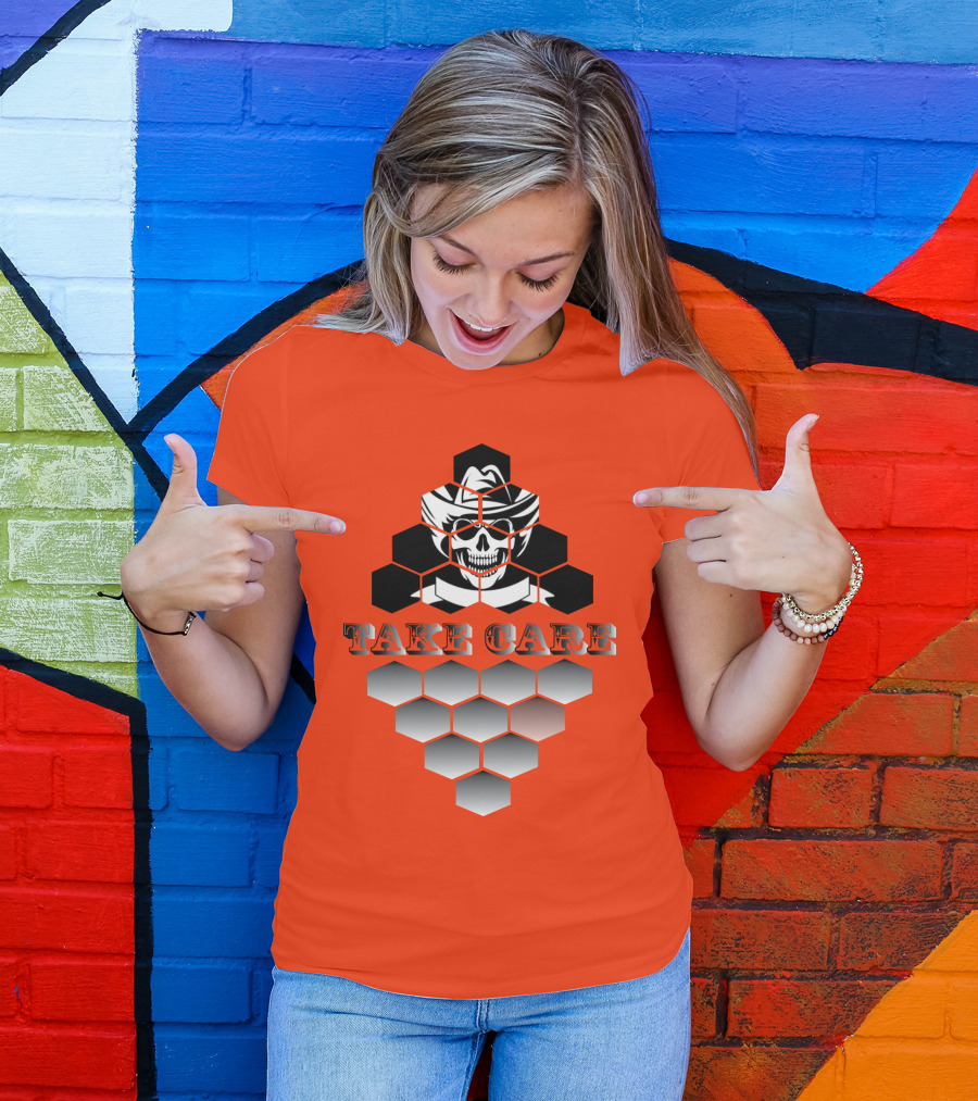 Take Care Hexagonal Cowboy Skull T-Shirt