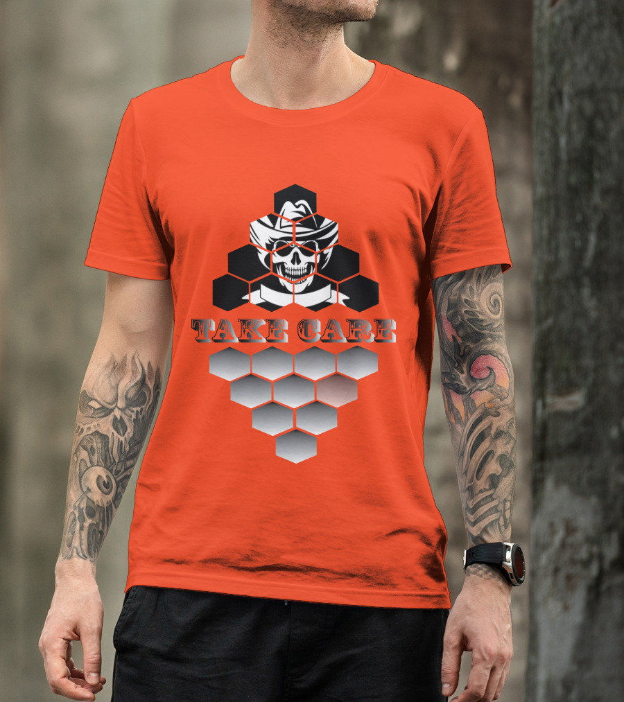 Take Care Hexagonal Cowboy Skull T-Shirt