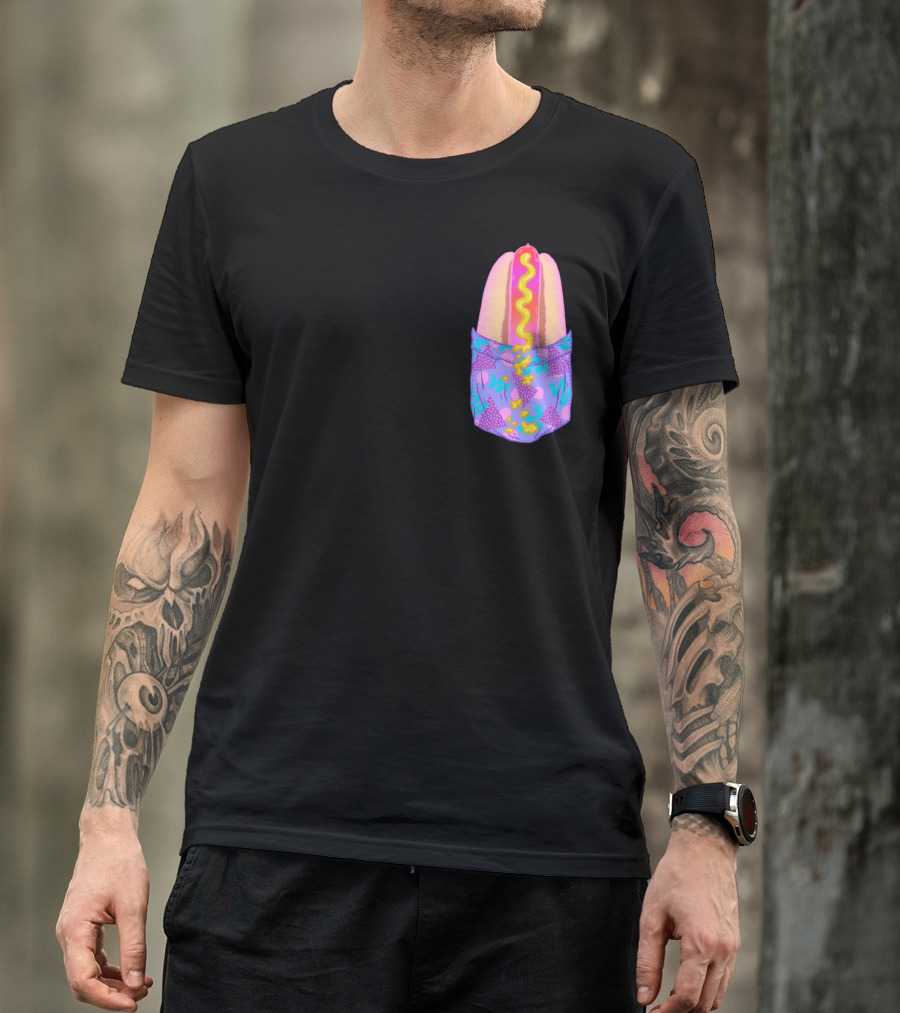 Pocket Hot Dog Retro Pattern Fun T-Shirt