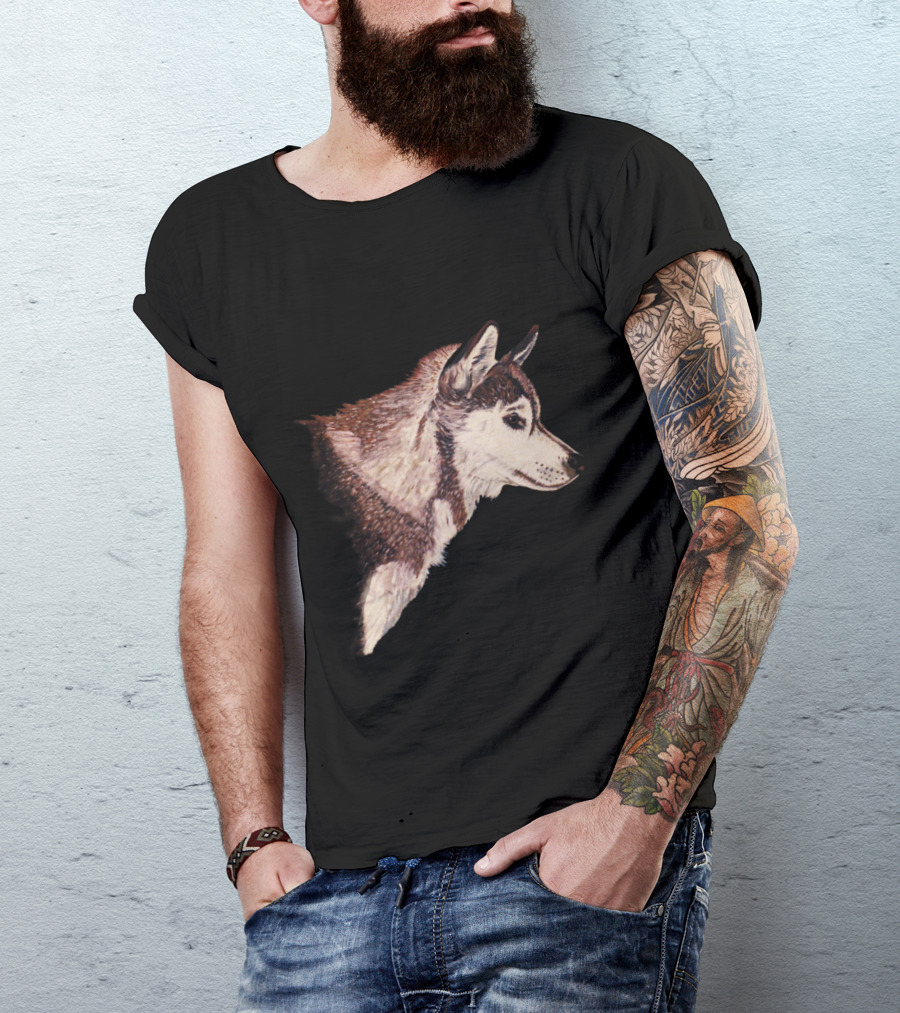 Husky 3 Dog Realistic Side Profile T-Shirt