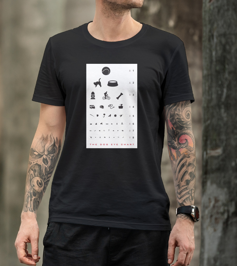 The Dog Eye Chart With Ball Bowl Hydrant Bone Icons For Canine Vision Test T-Shirt