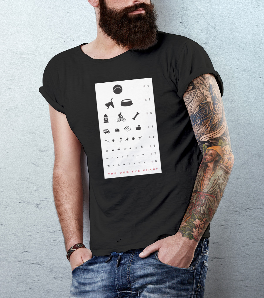 The Dog Eye Chart With Ball Bowl Hydrant Bone Icons For Canine Vision Test T-Shirt