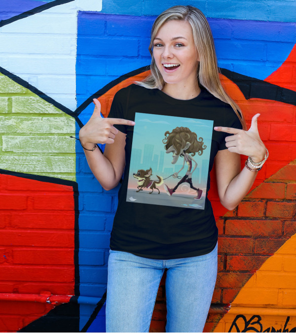 Walking With My Dog In Surreal Urban Landscape T-Shirt