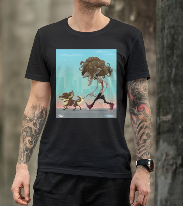 Walking With My Dog In Surreal Urban Landscape T-Shirt