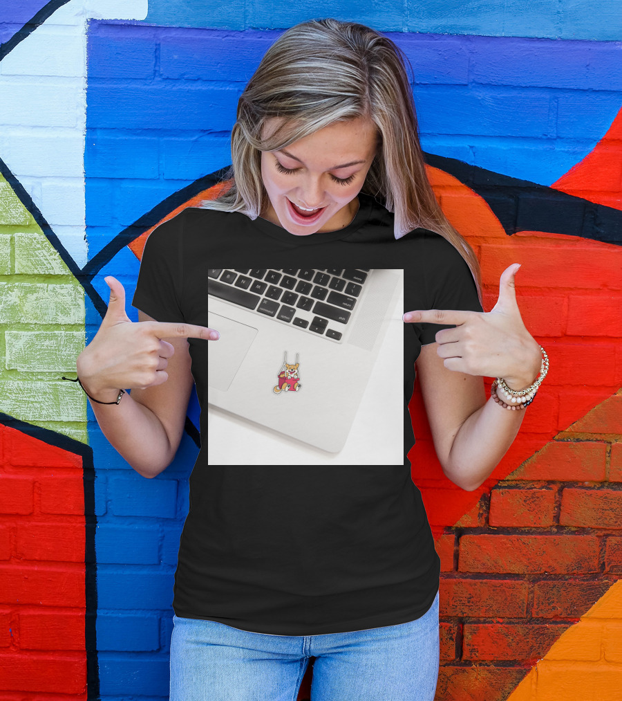 Shiba Inu Laptop Sticker Swinging Dog On Red Swing T-Shirt