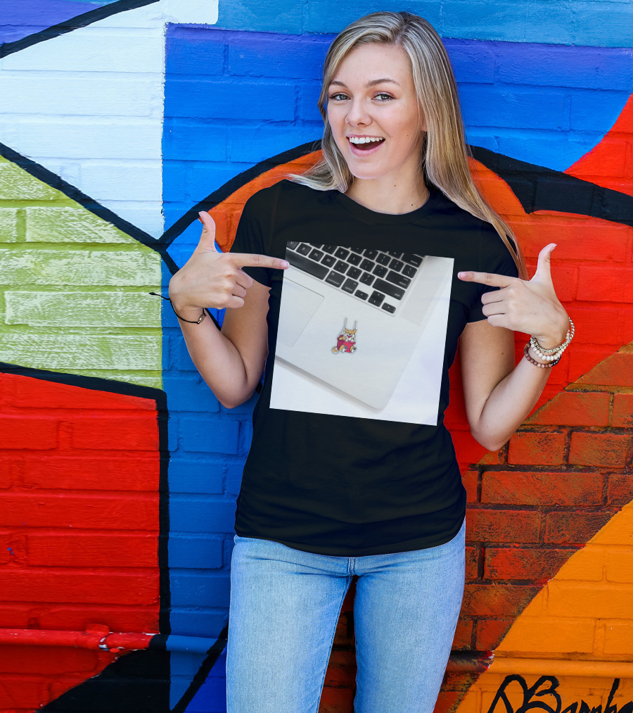 Shiba Inu Laptop Sticker Swinging Dog On Red Swing T-Shirt