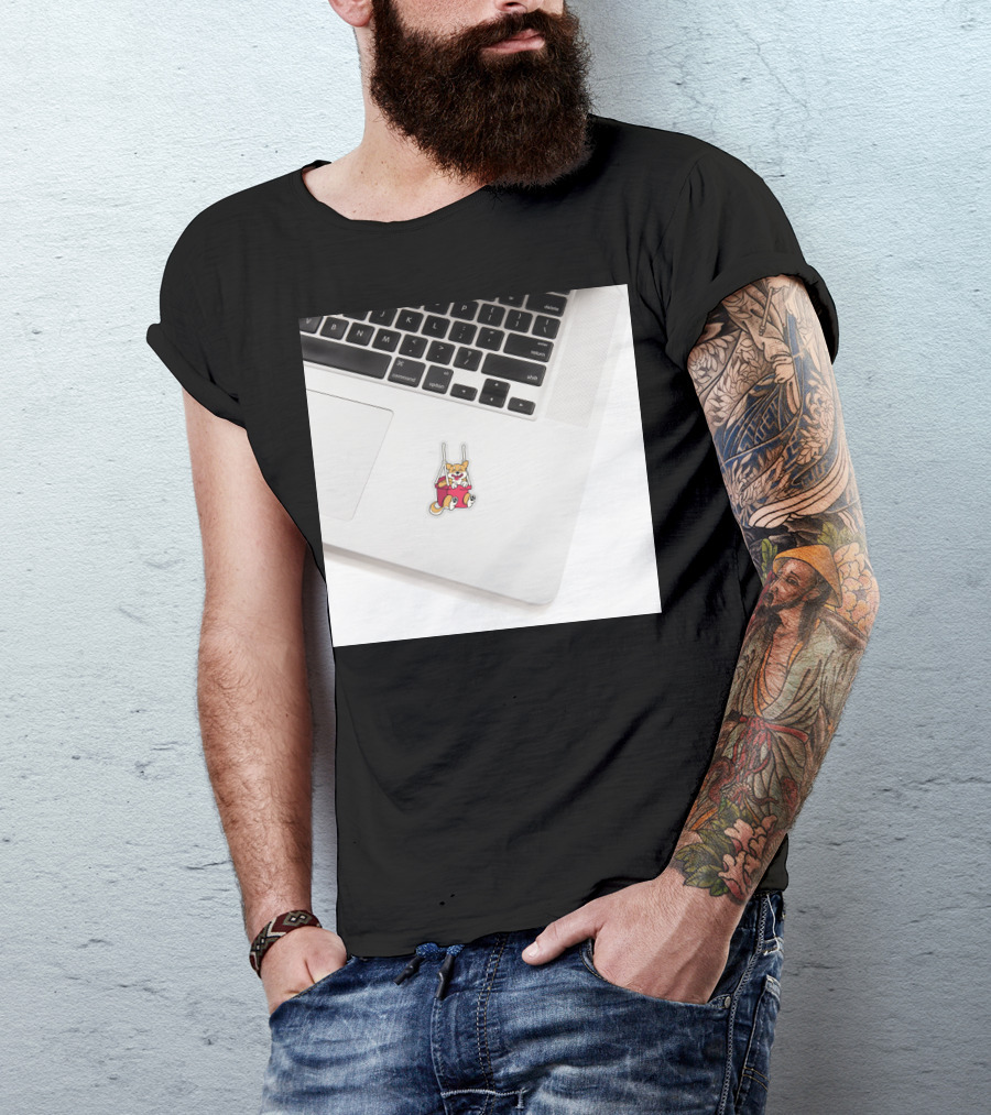 Shiba Inu Laptop Sticker Swinging Dog On Red Swing T-Shirt