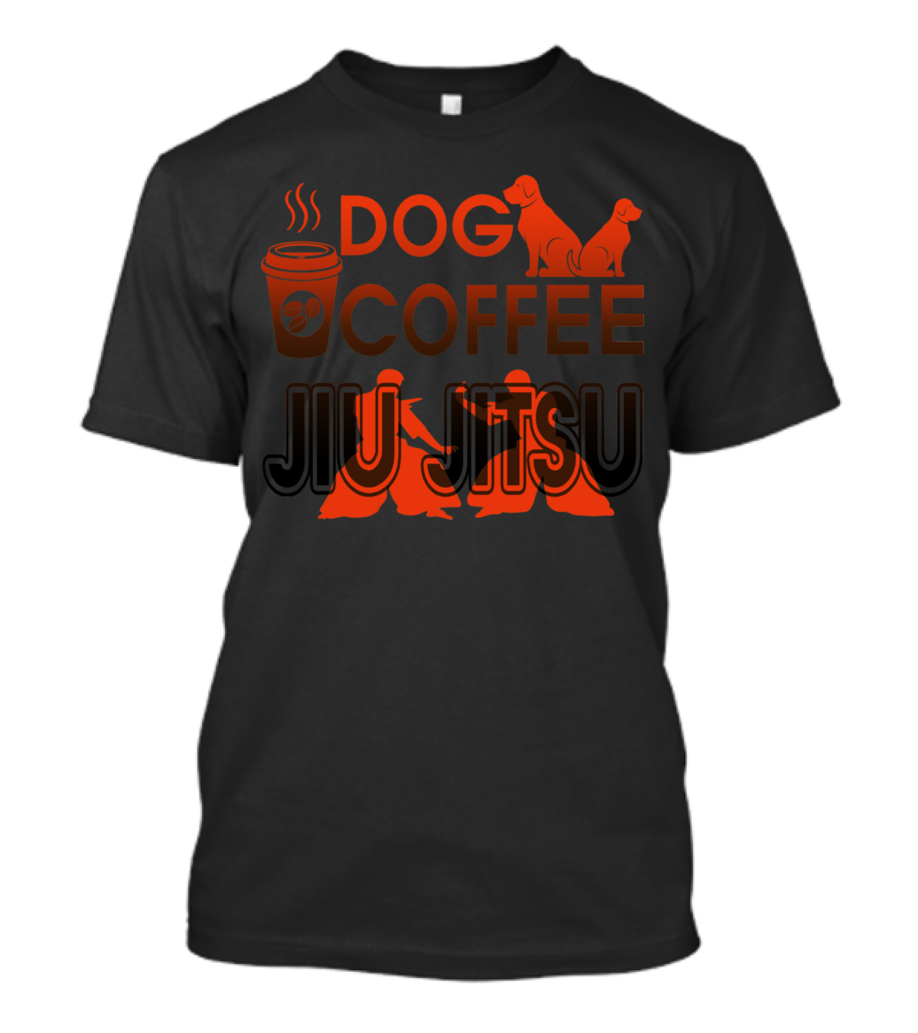 Dog Coffee Jiu Jitsu With Cup And Silhouette Grappling And Dogs T-Shirt
