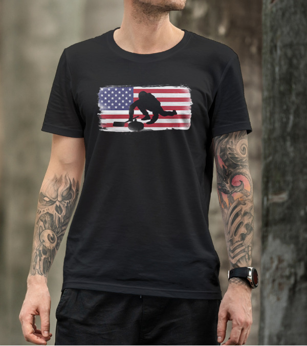 American Flag Curling Sport Game Player USA T-Shirt