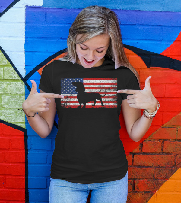 American Flag Dachshund Silhouette 4th Of July T-Shirt