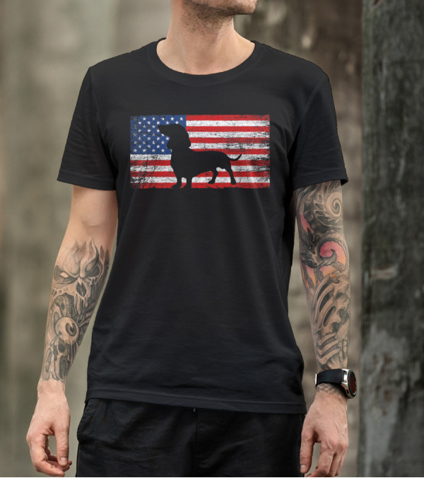American Flag Dachshund Silhouette 4th Of July T-Shirt