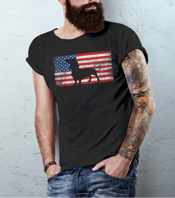 American Flag Dachshund Silhouette 4th Of July T-Shirt