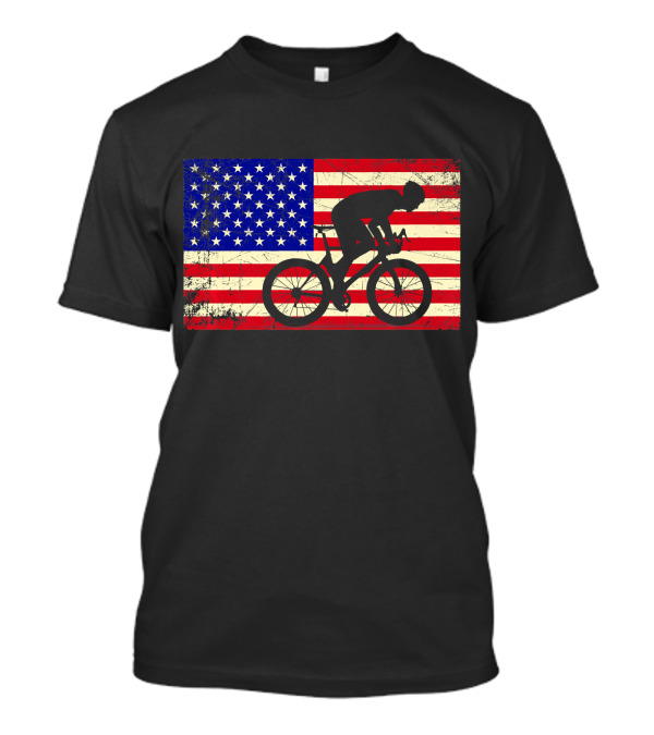 USA Cyclist American Flag Bike T-Shirt