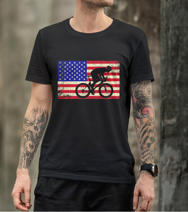 USA Cyclist American Flag Bike T-Shirt