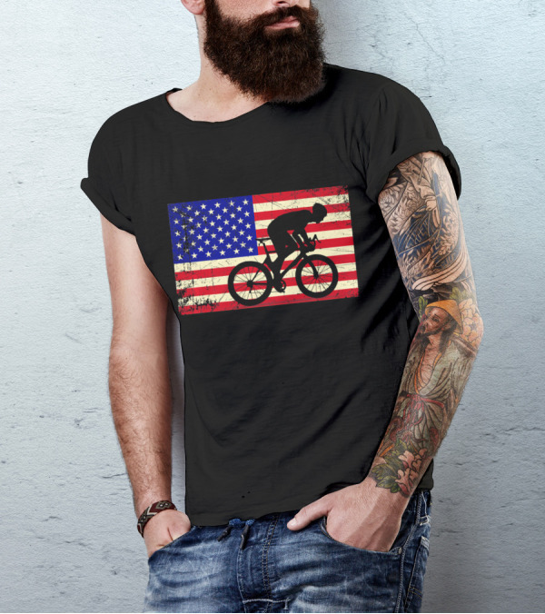USA Cyclist American Flag Bike T-Shirt