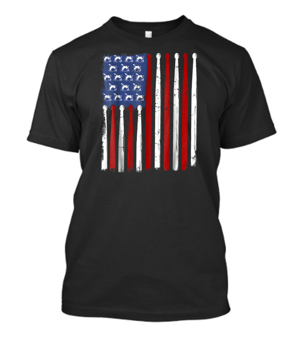American Flag Drumsticks Vintage Drummer Patriotic USA Music T-Shirt