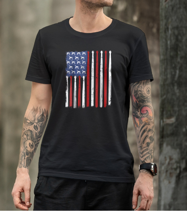 American Flag Drumsticks Vintage Drummer Patriotic USA Music T-Shirt