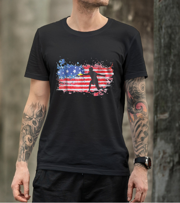 American Flag Ultimate Frisbee Golf Player T-Shirt