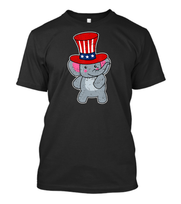 American Flossing Elephant With Patriotic Hat 4th Of July T-Shirt