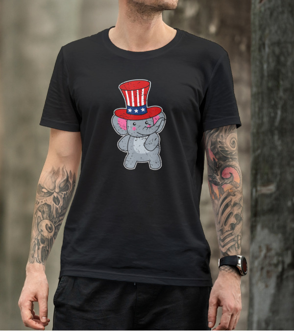 American Flossing Elephant With Patriotic Hat 4th Of July T-Shirt