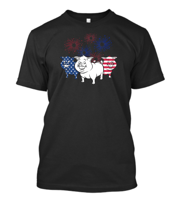 American Independence Day Pig Trio With Fireworks T-Shirt