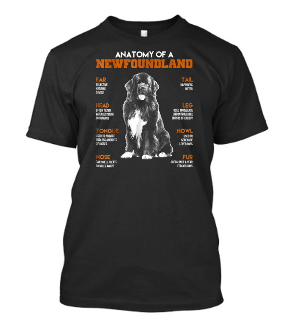 Anatomy Of A Newfoundland Ear Tail Head Leg Tongue Howl Nose Fur T-Shirt