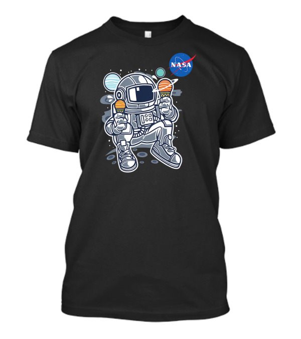 Astronaut With Planet Ice Cream Cones And NASA T-Shirt