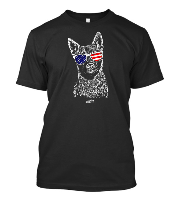 Australian Cattle Dog With American Flag Sunglasses TeeHunt T-Shirt