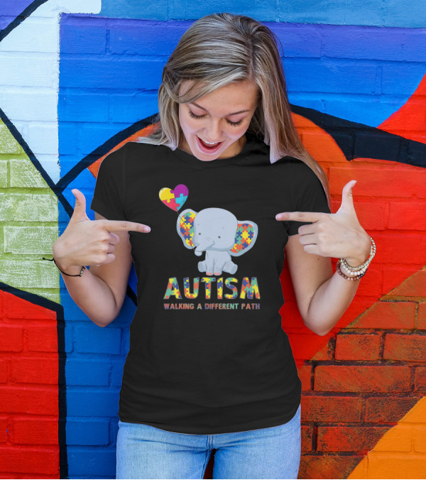 Autism Puzzle Elephant Walking A Different Path T-Shirt